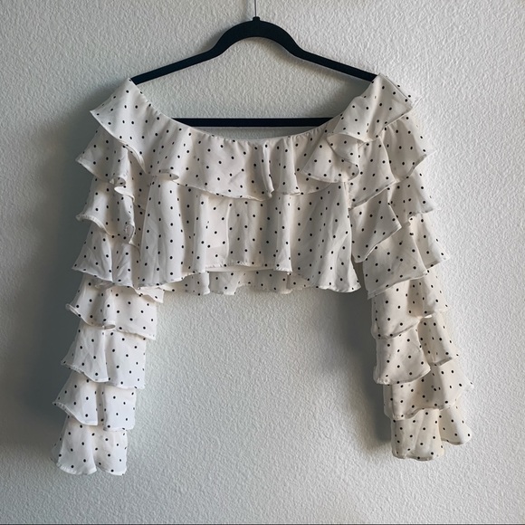 FOREVER 21 Polka Dot Ruffle Sleeve Crop Top - Picture 4 of 4